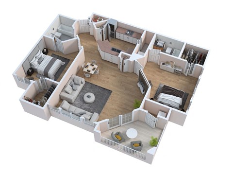 Floor plan for 2 beds, 2 baths, 1228 sqft